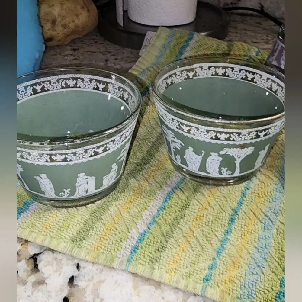 JEANETTE GLASS VINTAGE MCM HELLENIC JASPERWEAR DESSERT CUP BOWLS set 2